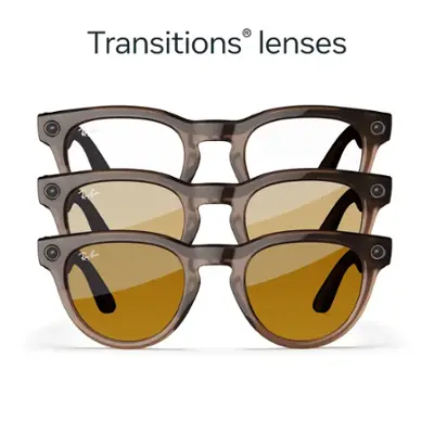 Ray-Ban Meta - Headliner Smart Glasses with Meta AI, Audio, Photo, Video Compatibility - Transitions Yellow Lenses - Warm Stone