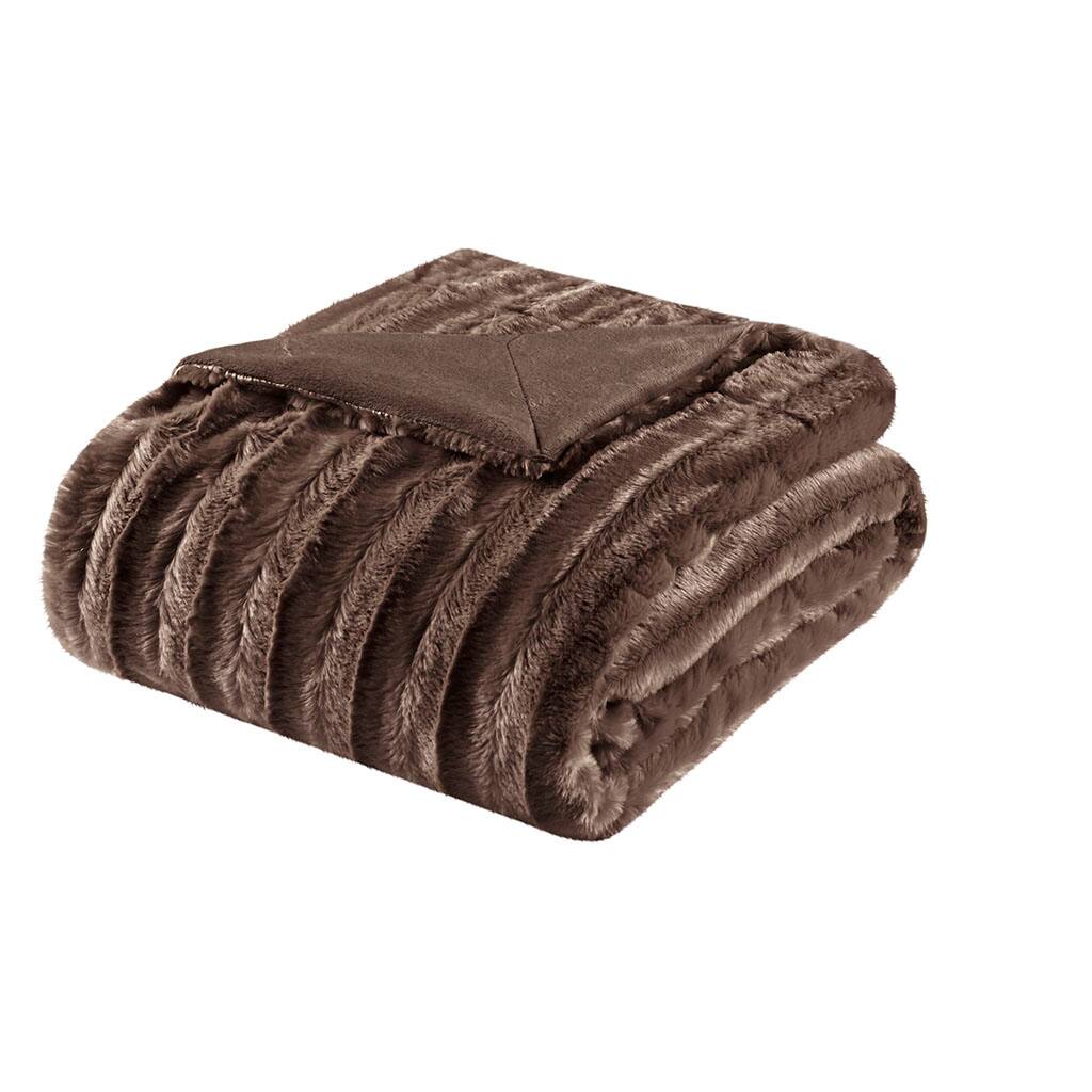 Gracie Mills - Wilfred Long Faux Fur Throw Blanket - Brown