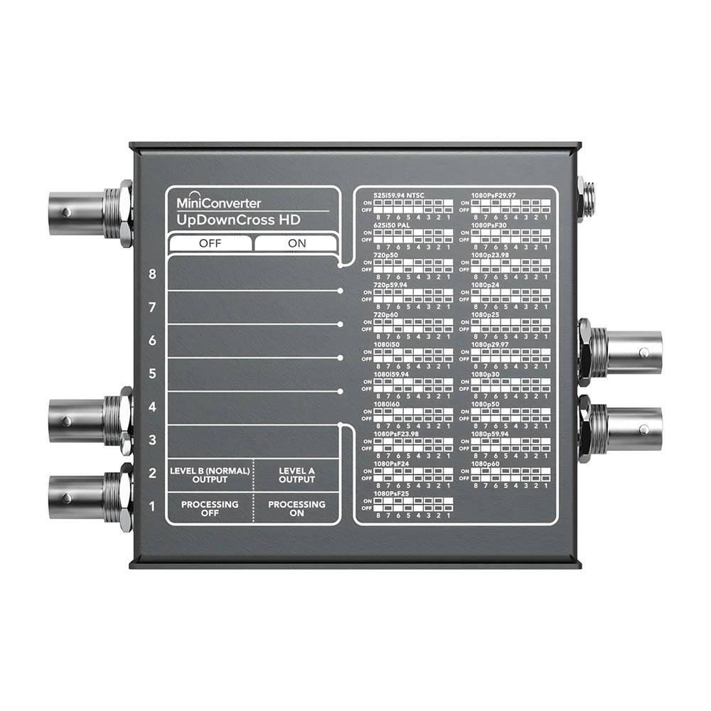 MiniConverter UpDownCross HD

OFF ON

8 7 6 5 4 3 2

LEVEL B (NORMAL) OUTPUT

LEVEL A OUTPUT

PROCESSING OFF

PROCESSING ON

25159.94 NTSC

425I50 PAL

720p50

720p59.94

1080i59.94

1080P23

1080P24

1080P25

1080P29.97

1080P30

1080P23.98

1080P24

1080P25

1080P29.97

1080P30

1080P50

1080P59.94

1080P60
