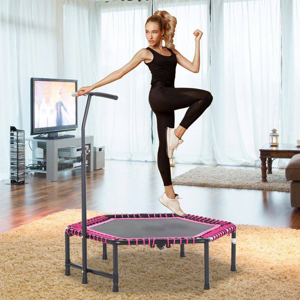 Front. Resenkos - 48-Inch Hexagonal Bungee Rebounder with Adjustable Handlebars for Cardio - Pink/Black - Pink.