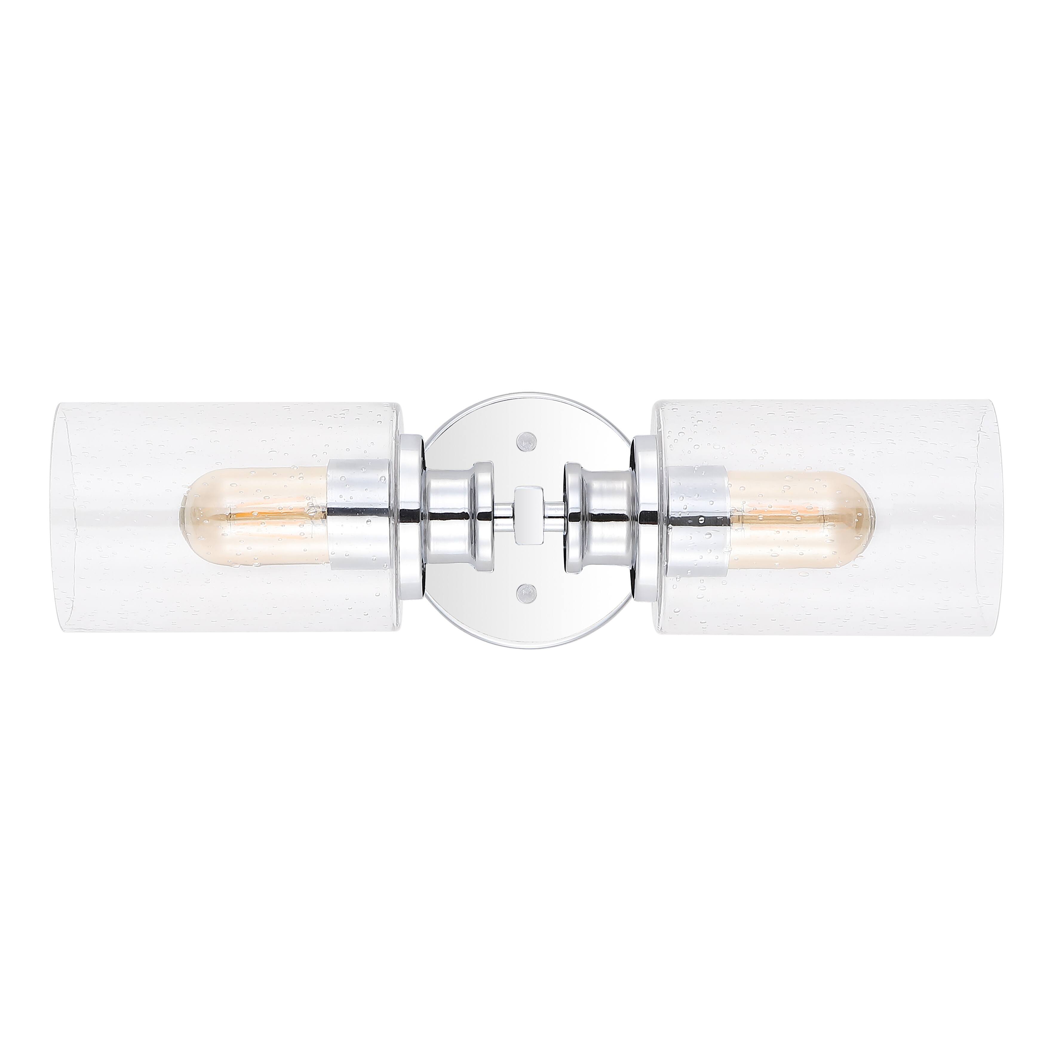 Alt View 5. Jonathan Y - Jules Edison 16.5" Cylinder 2-Light Iron/Seeded Glass Farmhouse Contemporary LED Wall Sconce, Chrome - Chrome.