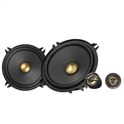 Front. Pioneer - 5.25" - 2-way, 300 W Max Power, Carbon/Mica-reinforced IMPP™ cone, 20mm PEI dome Tweeter - Component Speakers (pair) - Black.