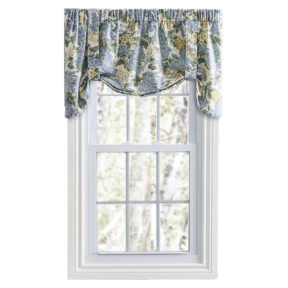 Ellis Curtain - Ellis Hydrangea Classic Pattern Printed 3" Rod Pocket Window Tie Up Valance 60"x24" - Blue