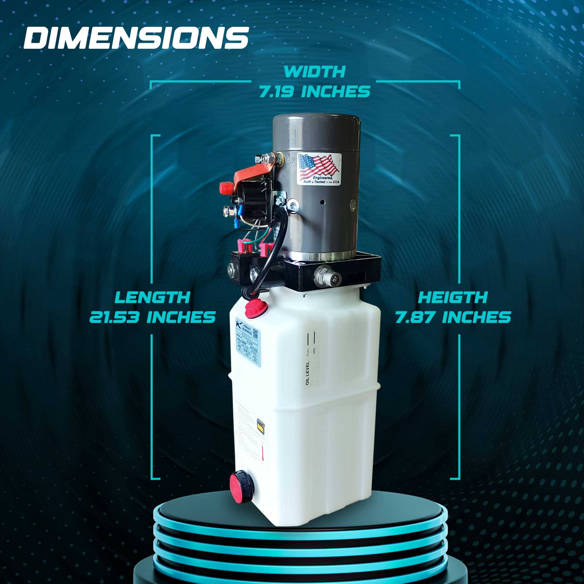 DIMENSIONS  
WIDTH 7.19 INCHES  
LENGTH 21.53 INCHES  
HEIGHT 7.87 INCHES