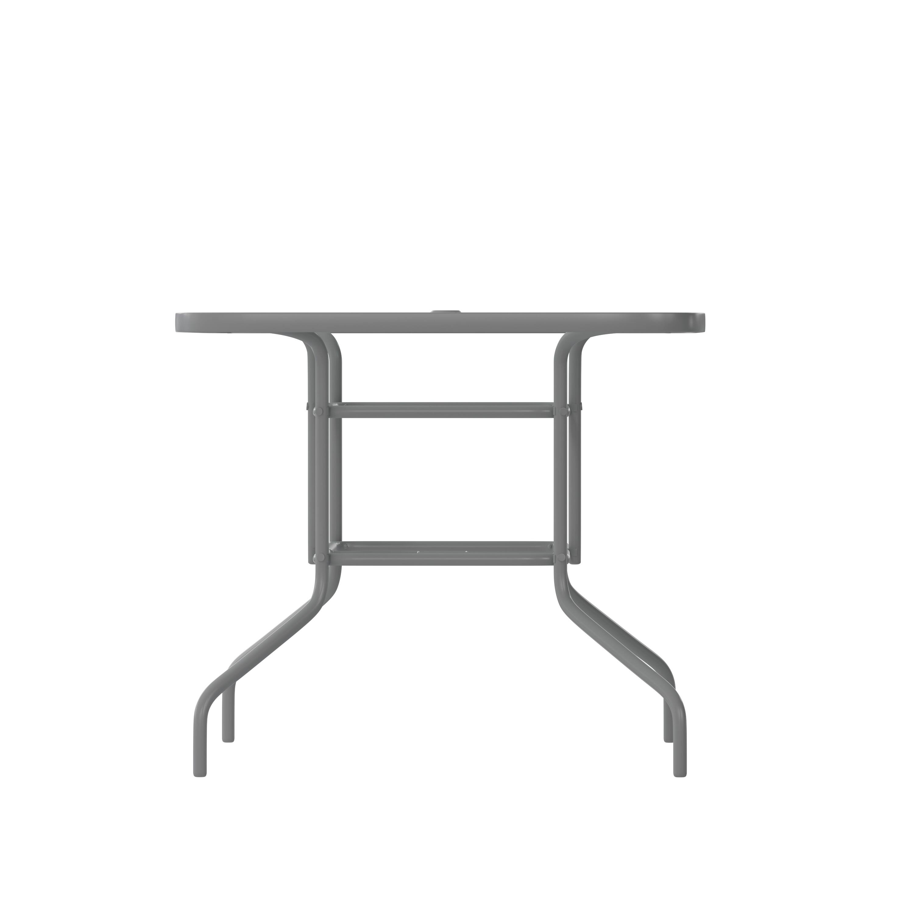 Alt View 7. Emma + Oliver - 31.5" x 55" Rectangular Tempered Glass Metal Table with Umbrella Hole - Clear Top/Silver Frame.