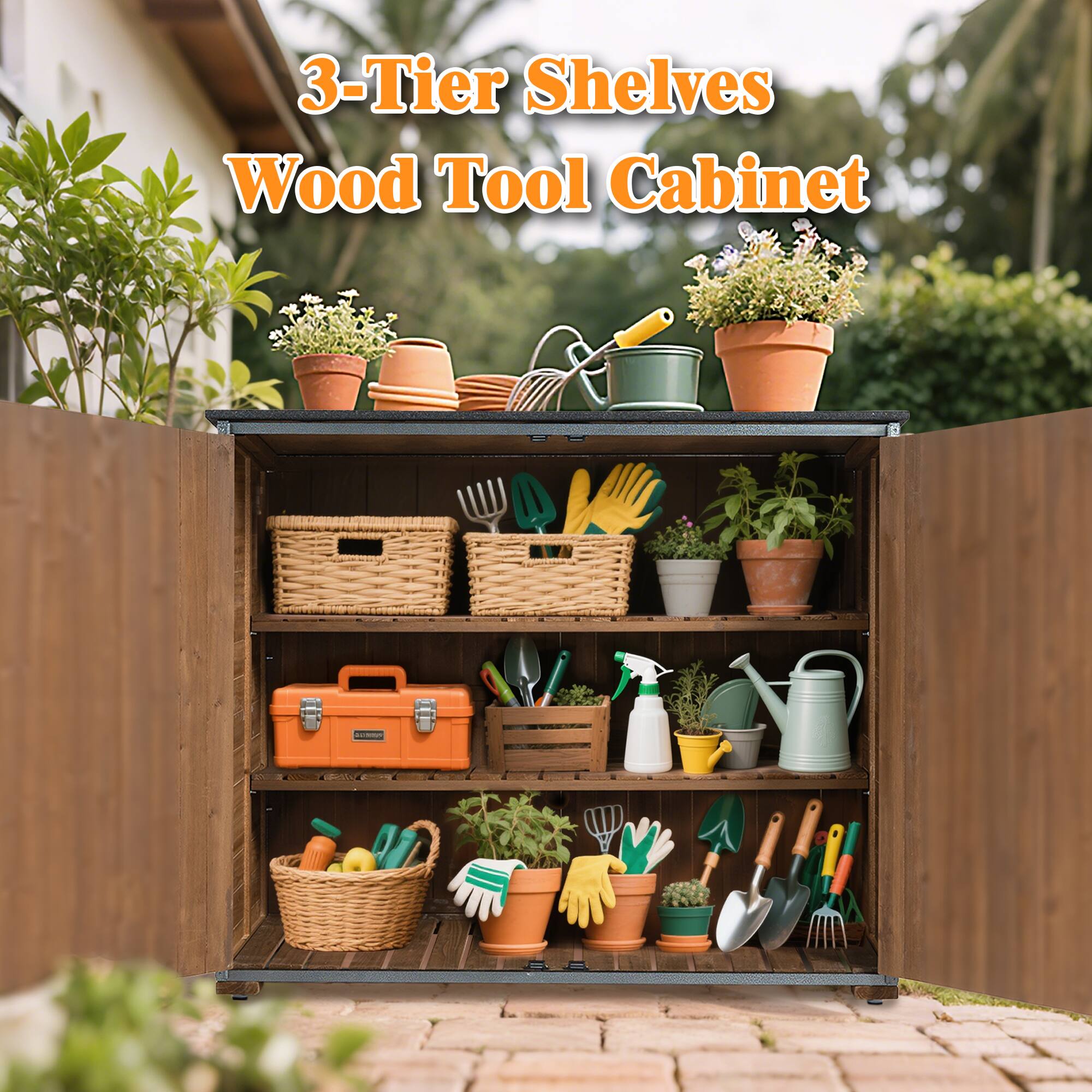 3-Tier Shelves  
Wood Tool Cabinet