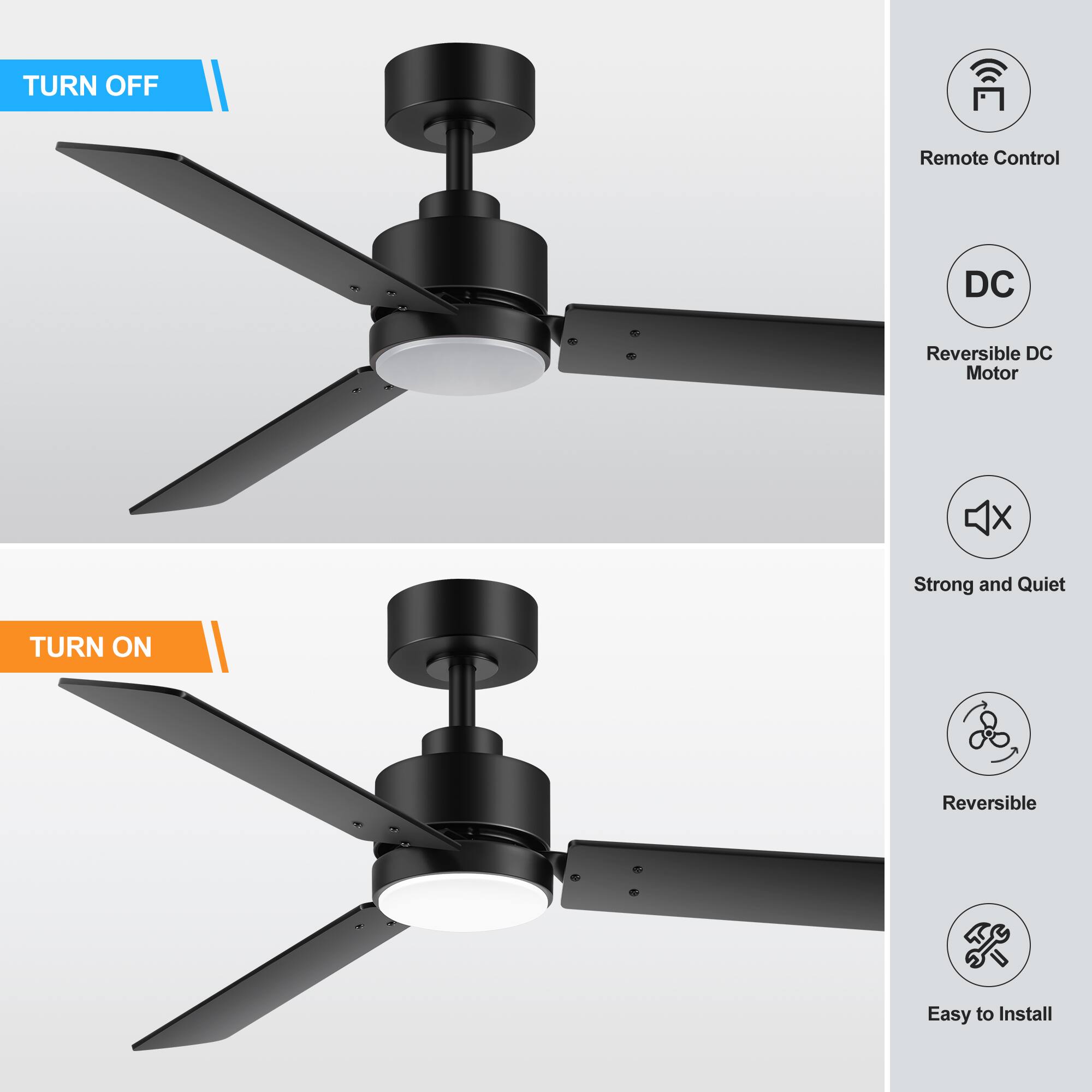 - Remote Control
- Reversible DC Motor
- Strong and Quiet
- Reversible
- Easy to Install