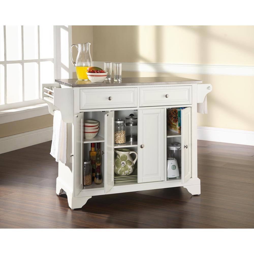 Angle. Crosley Furniture - Lafayette Stainless Steel Top Full Size Kitchen Island/Cart - White.