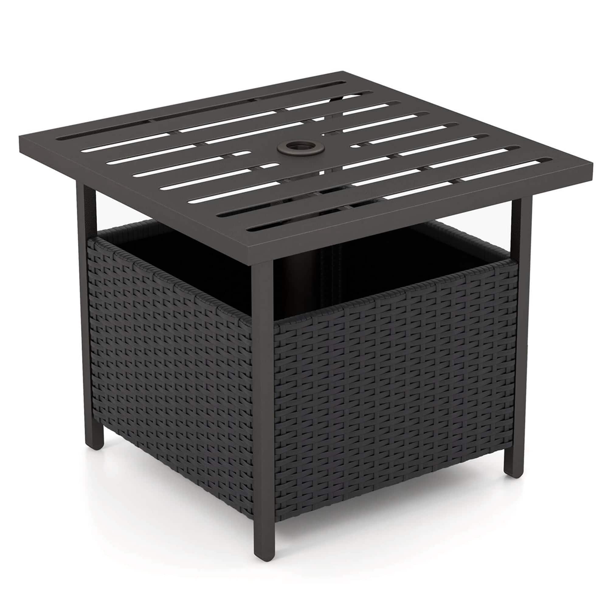 Alt View 9. Costway - Rattan Wicker Steel Side Table Outdoor Furniture Deck Garden Patio Pool - Black.
