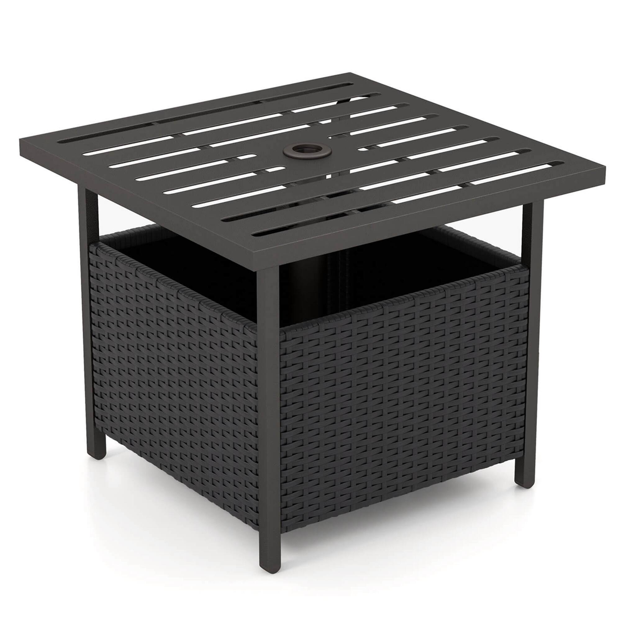 Alt View 9. Costway - Rattan Wicker Steel Side Table Outdoor Furniture Deck Garden Patio Pool - Black.