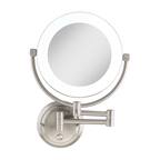 Front. Zadro - Lexington, LED Lighted Wall Mounted Makeup Mirror with 10X/1X Magnifications & Extendable Arm - Corded - Satin Nickel.