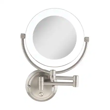 Front. Zadro - Lexington, LED Lighted Wall Mounted Makeup Mirror with 10X/1X Magnifications & Extendable Arm - Corded - Satin Nickel.
