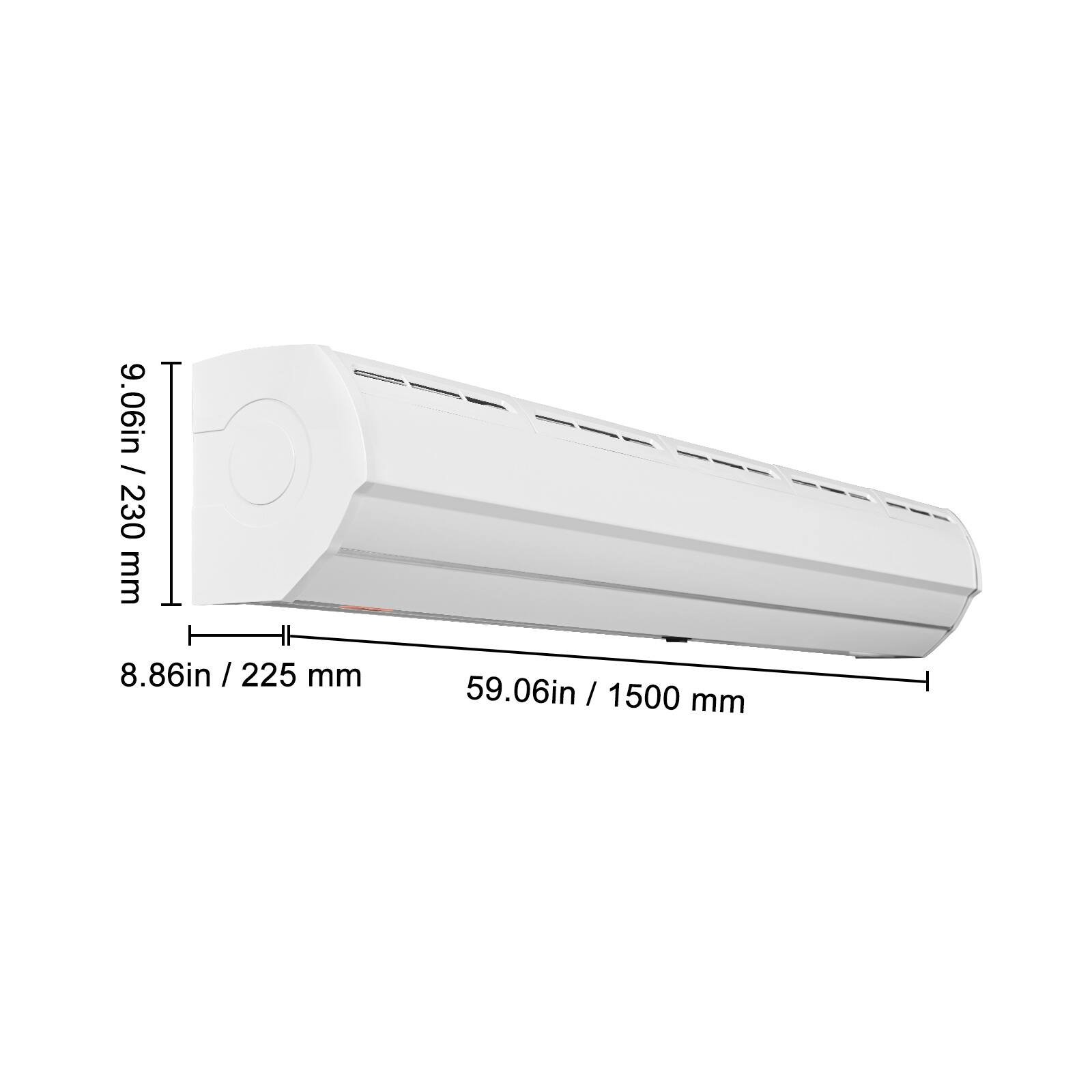 9.06in / 230 mm  
8.86in / 225 mm  
59.06in / 1500 mm