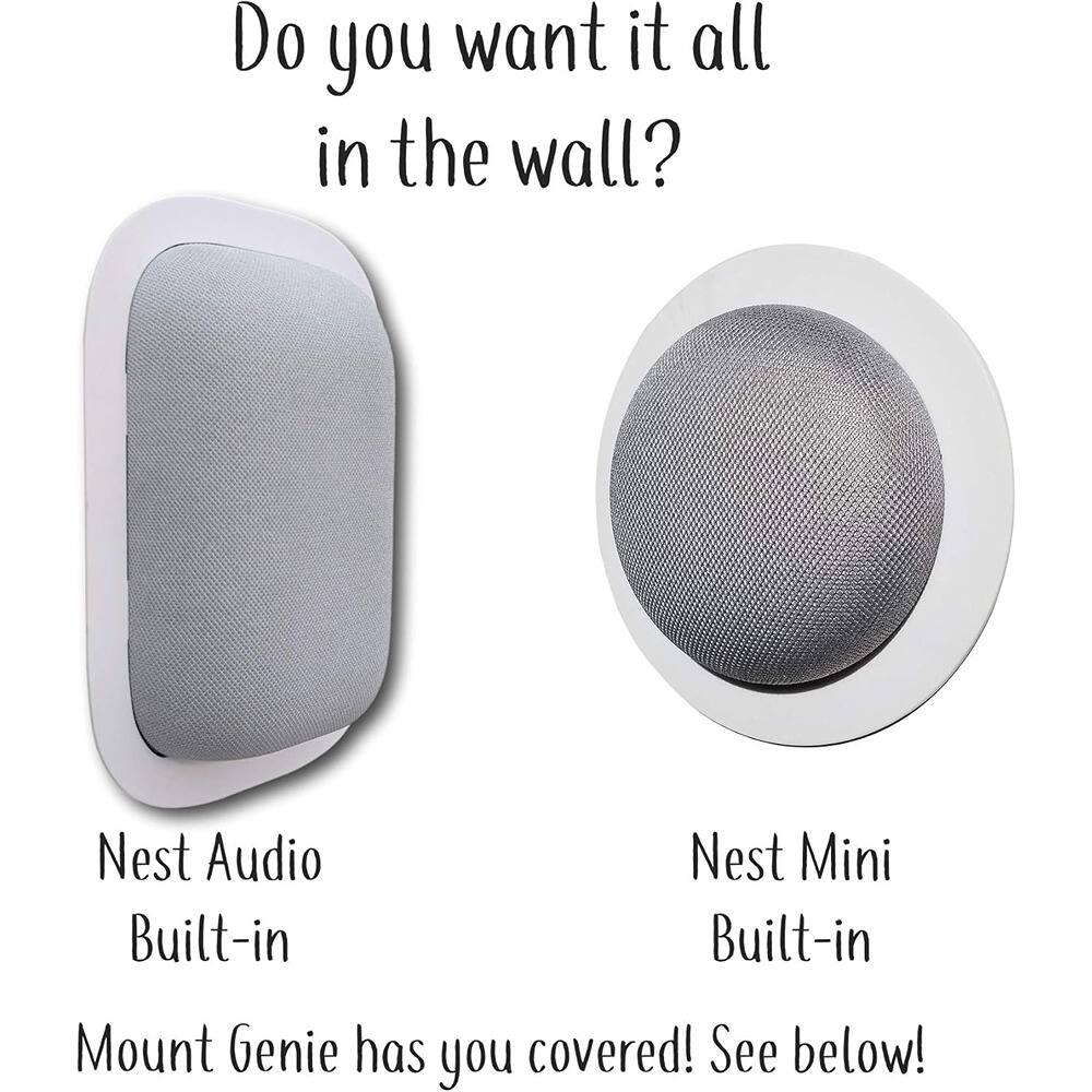 Do you want it all in the wall?

Nest Audio Built-in  
Nest Mini Built-in  

Mount Genie has you covered! See below!