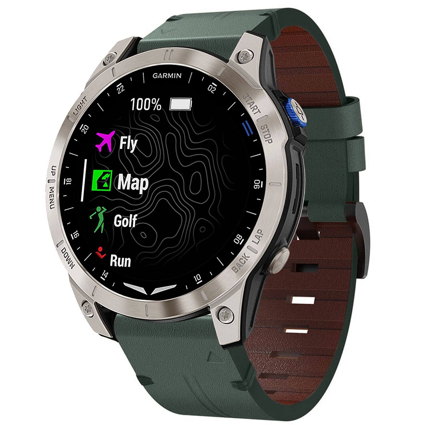 GARMIN 22 02 LIGHT 100% 20 Fly UP 16 A Map 1 MENU Golf 16 DOWN Run 14 10 START STOP - 90 - - 08 LAP BACK