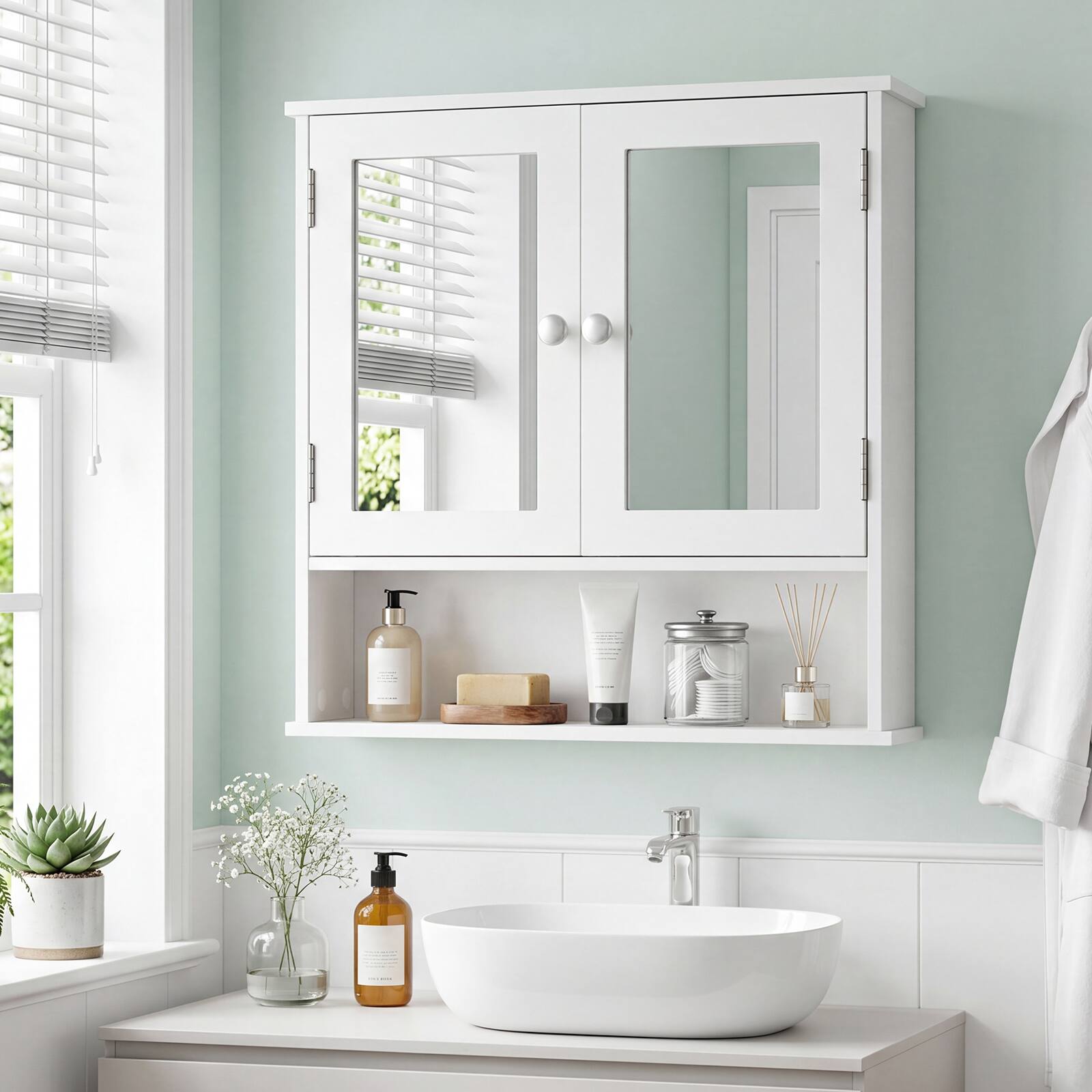 Alt View 4. Costway - Costway New Bathroom Wall Cabinet Double Mirror Door Cupboard Storage Medicine Cabinet Shelf - White.