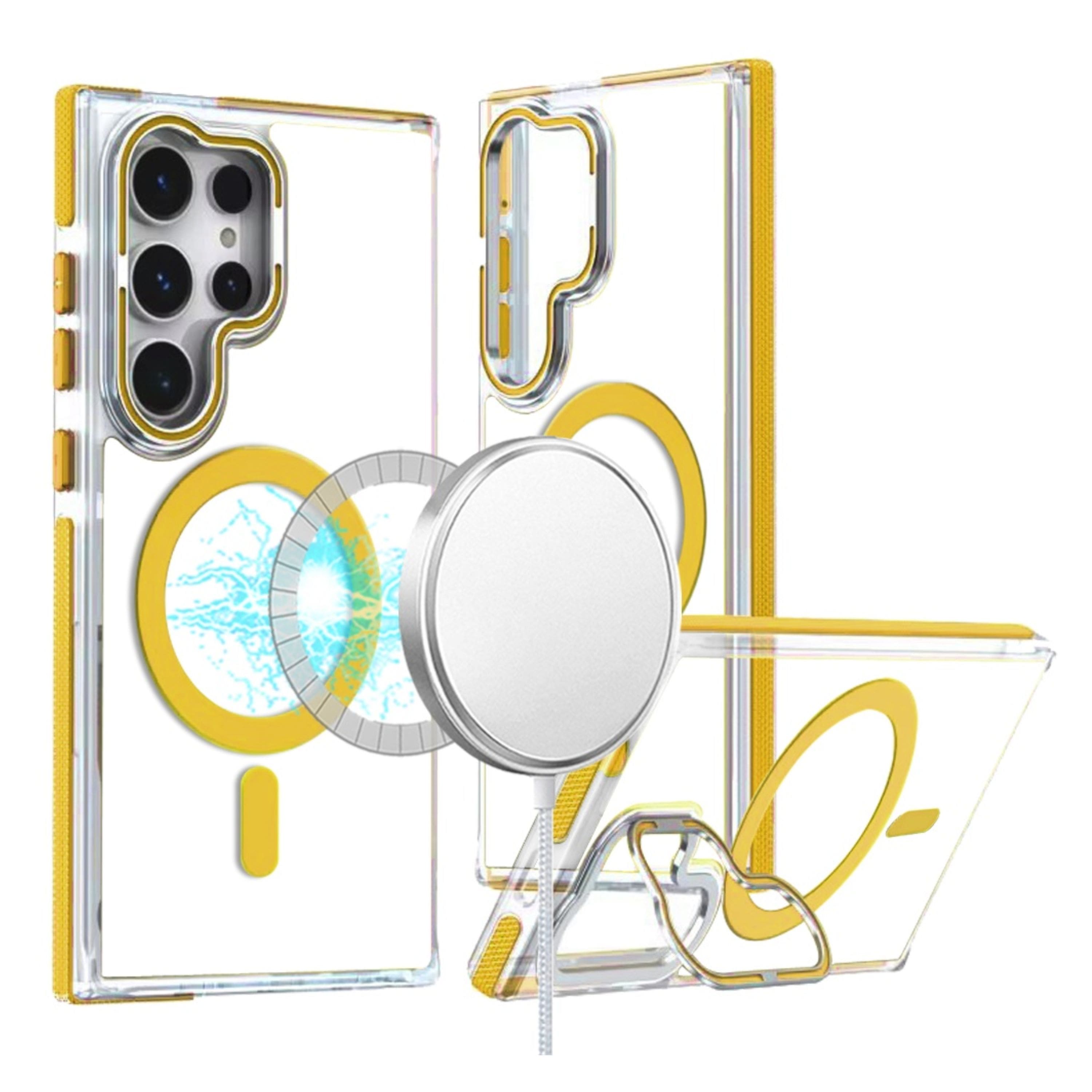 Kitcheniva - Magnetic Circle Camera Lens Stand Phone Case With Tempered Glass For Samsung Galaxy S25 Ultra - Yellow price history on PriceWatchPro