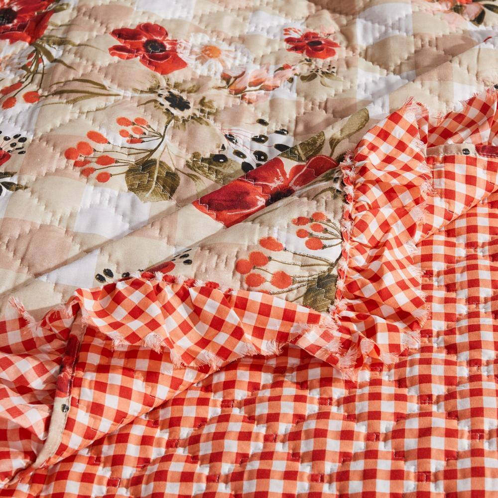 Alt View 2. Greenland Home Fashions - Greenland Home Wheatly Farmhouse Gingham Quilted Throw, 50" x 60", with Ruffle Trim - Truffle.