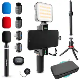 MOVO - iVlogger-PRO Wireless Vlogging Kit for iPhone/Android - YouTube Starter Kit with Wireless Microphone and LED Light