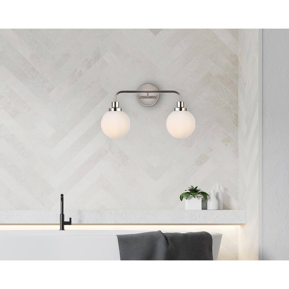 Angle. Living District - Hanson 2 lights bath sconce in polished nickel with frosted shade - Polished Nickel And Frosted Shade.