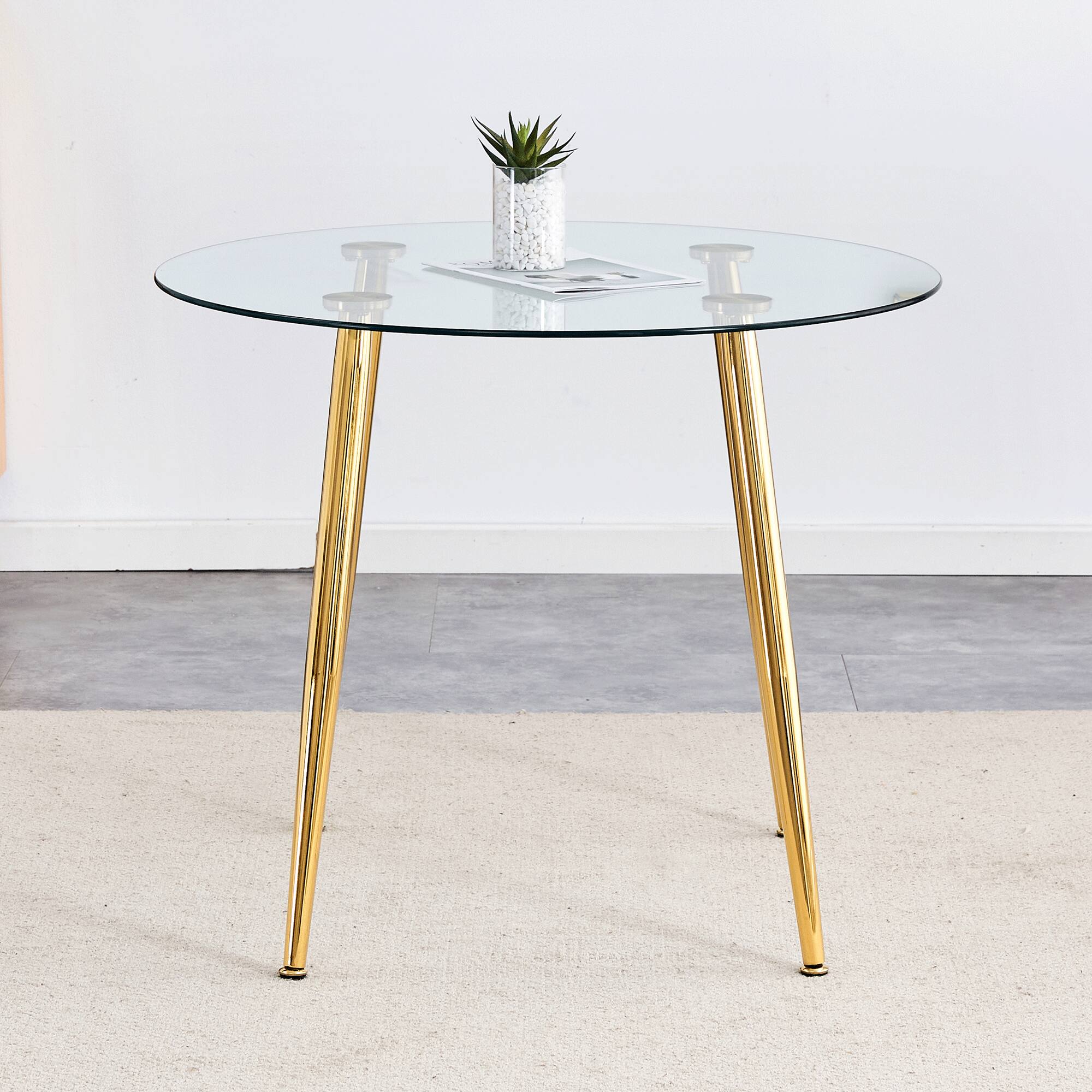 Alt View 1. Ecooso - Round dining table with glass top, gilded metal legs, exquisite living, starting from the details - Transparent.
