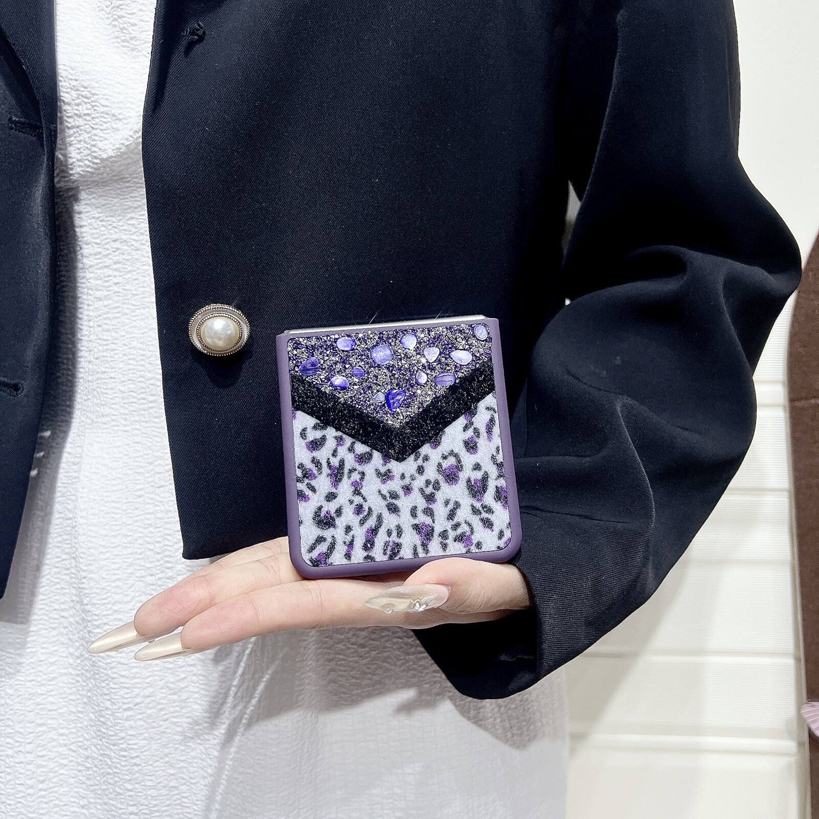 Alt View 6. Dteck - Shockproof Phone Case for Samsung Galaxy Z Flip7 with Beaded Wrist Strap, Glitter Rhinestone Hard PC Protective Cover - Purple.