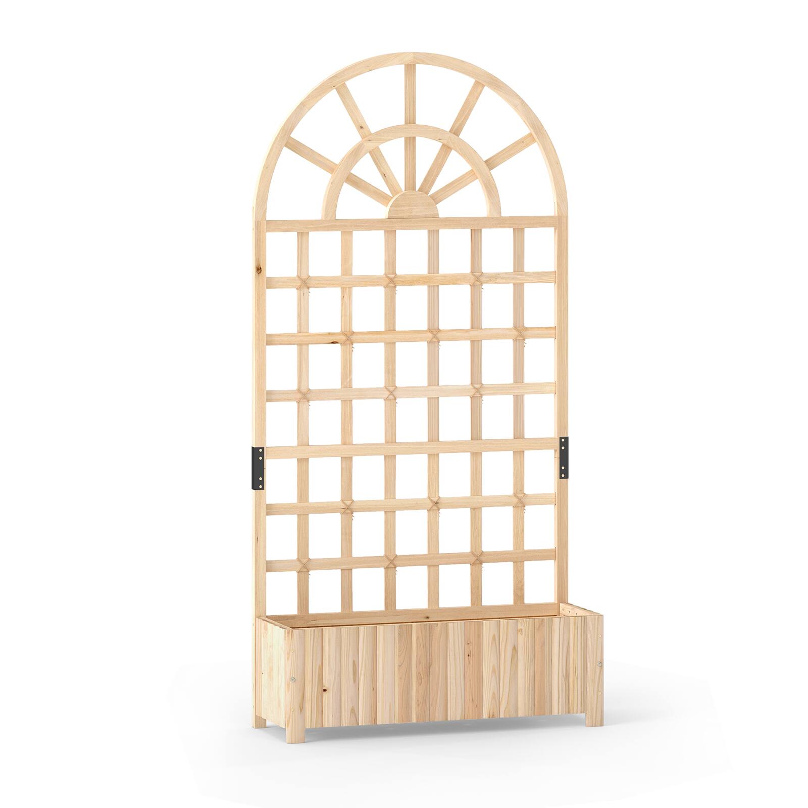 Alt View 10. Costway - Costway 1 PCS 71" Wooden Raised Garden Bed with Trellis, Drainage Holes for Flowers Vegetables - Natural.