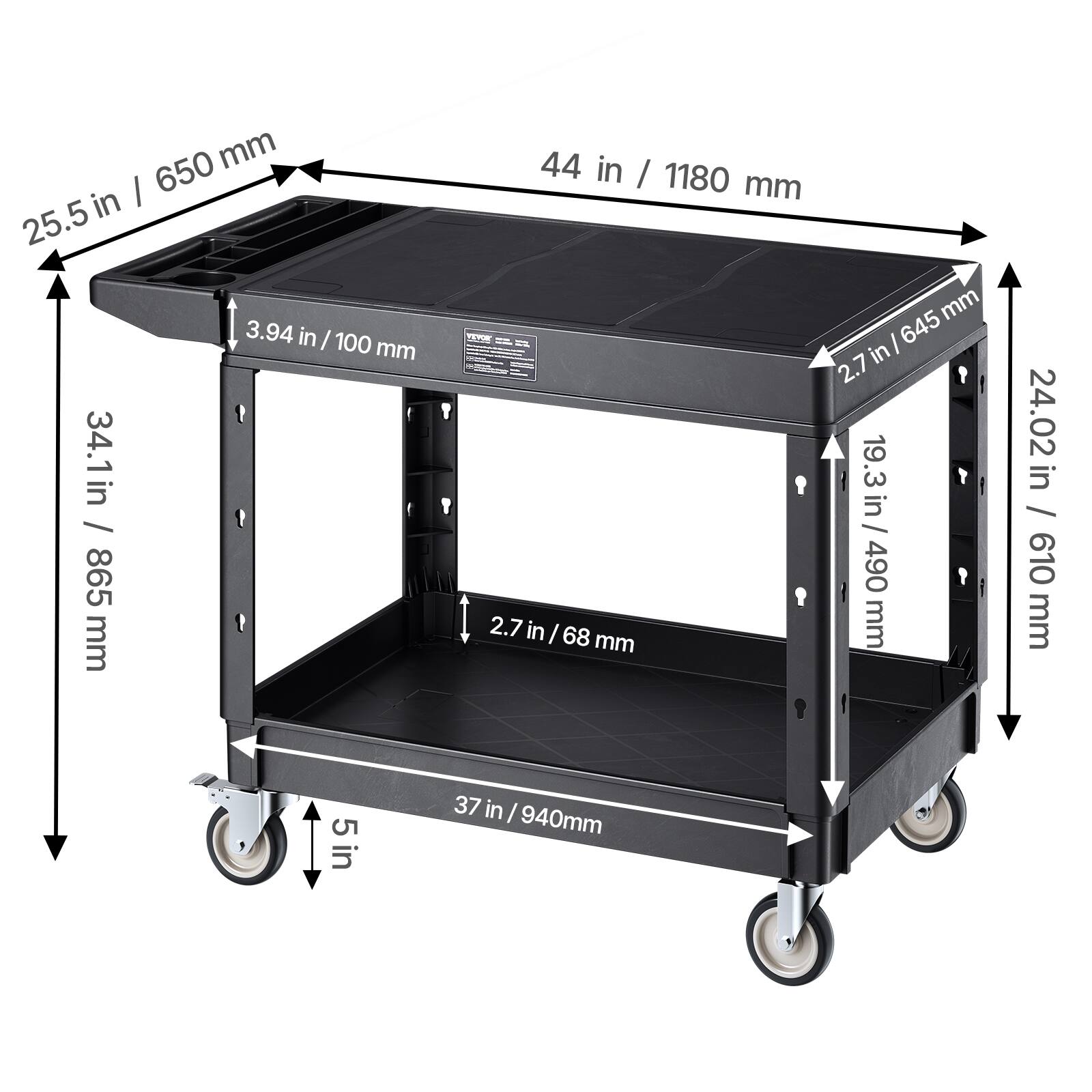 25.5 in / 650 mm
3.94 in / 100 mm
34.1 in / 865 mm
44 in / 1180 mm
2.7 in / 68 mm
19.3 in / 490 mm
24.02 in / 610 mm
5 in
37 in / 940 mm