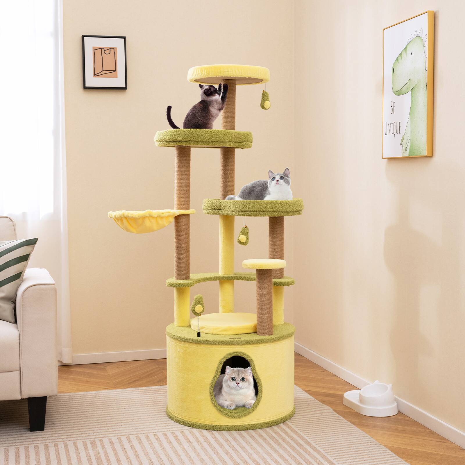 Alt View 3. Gymax - Gymax Large Avocado Cat Tree Multi-level Cat Tower w/ Large Private Condo Fun Pompoms.