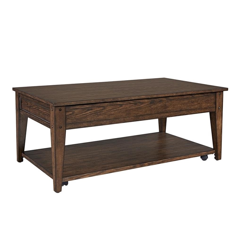 Angle. Liberty Furniture Industries - Lake House Lift Top Cocktail Table in Rustic Brown Oak - Brown.