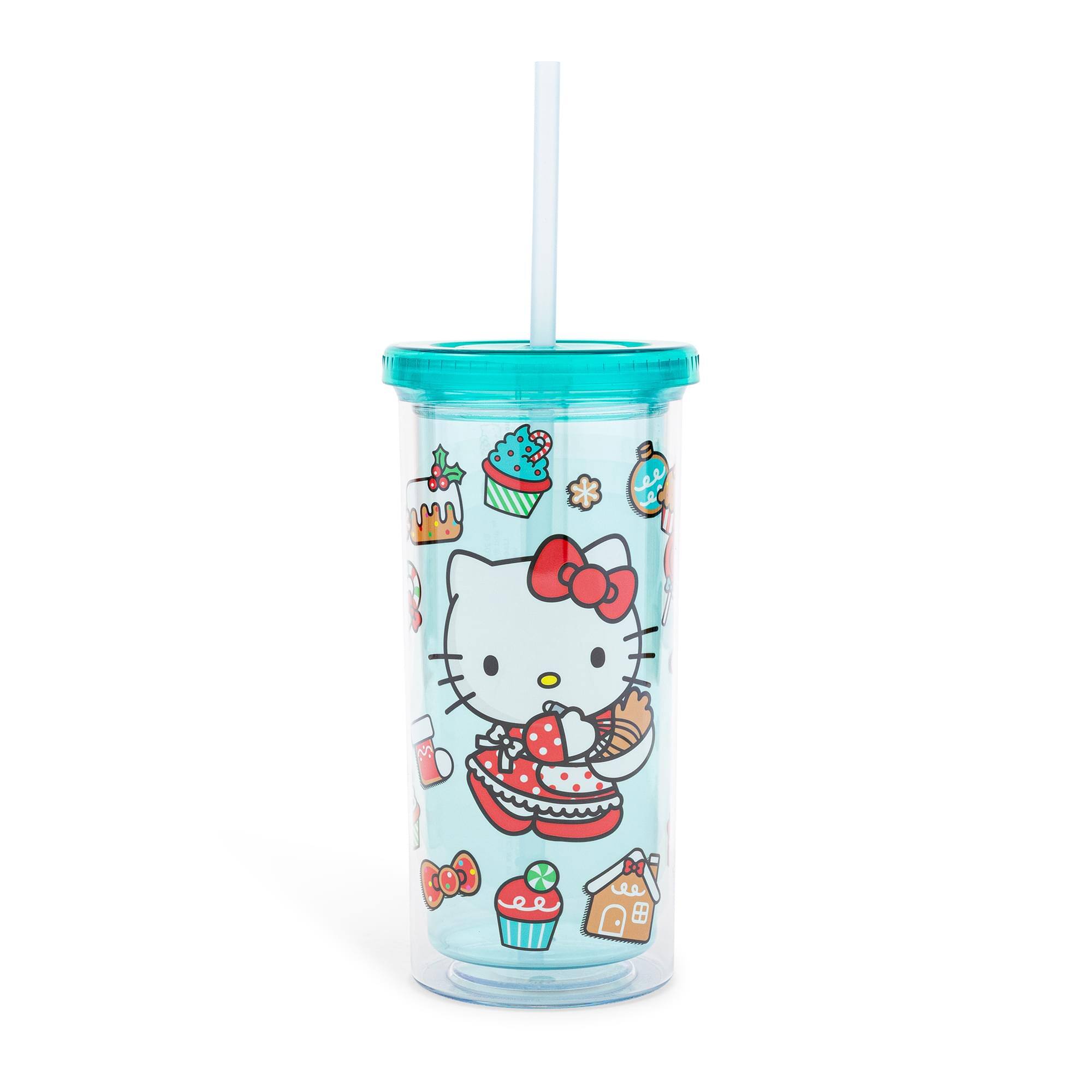 Silver Buffalo - Sanrio Hello Kitty Holiday Baking 20-Ounce Carnival Cup With Lid and Straw - Aqua