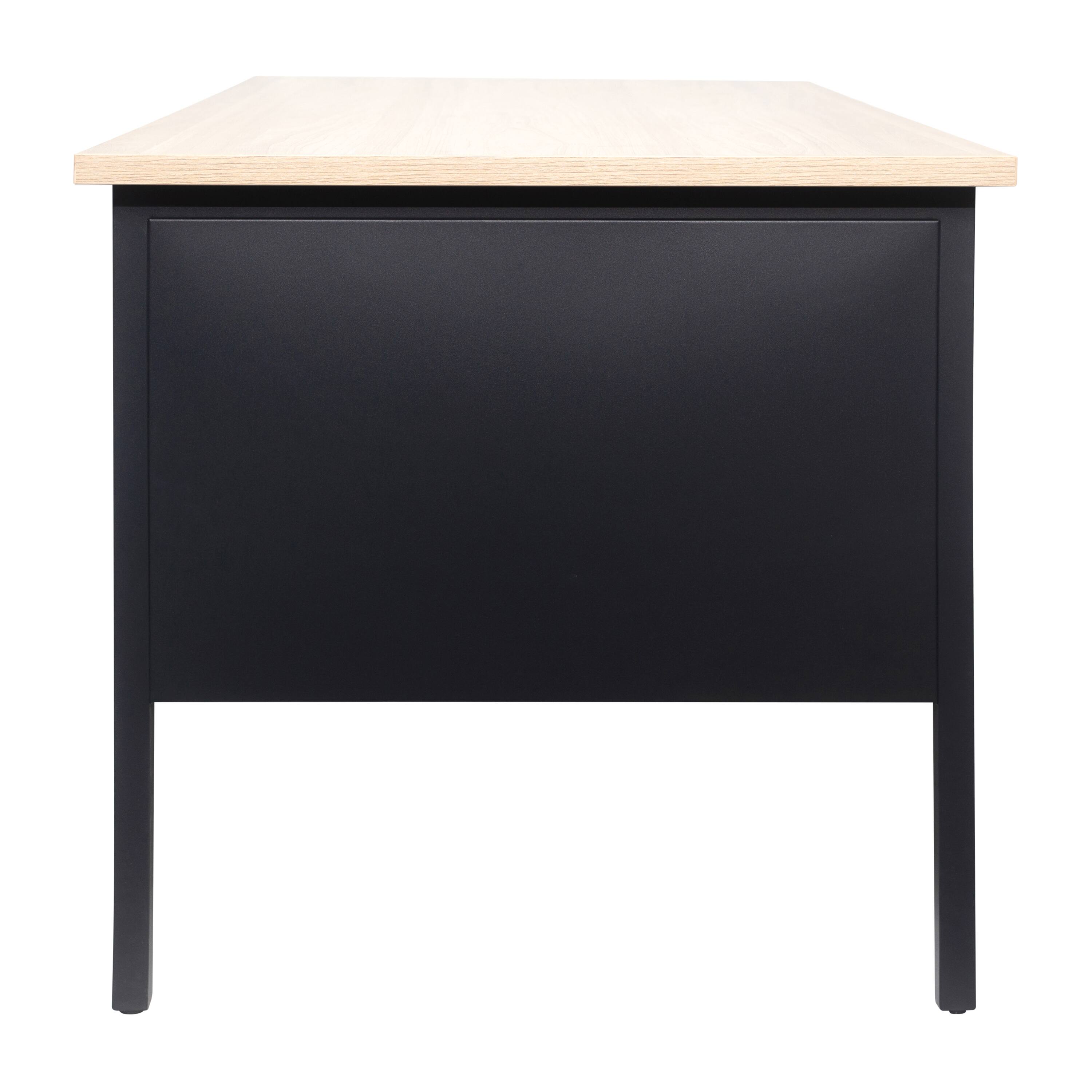 Left. Flash Furniture - Cambridge Commercial Grade 30x70 Right Side Single Pedestal Desk with 3 Locking Drawers, White Oak Top and Black Frame - Brown.