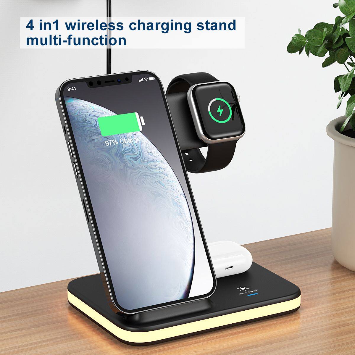 4 in 1 wireless charging stand multi-function

9:41

IN

97% Charged

Mounts CAMORS