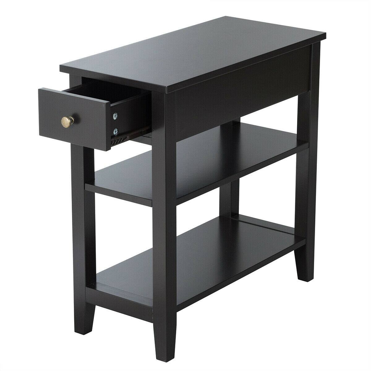 Alt View 9. Gymax - Gymax Set of 2 3-Tier Nightstand Bedside Side End Table w/Double Shelves Drawer Black - Black.