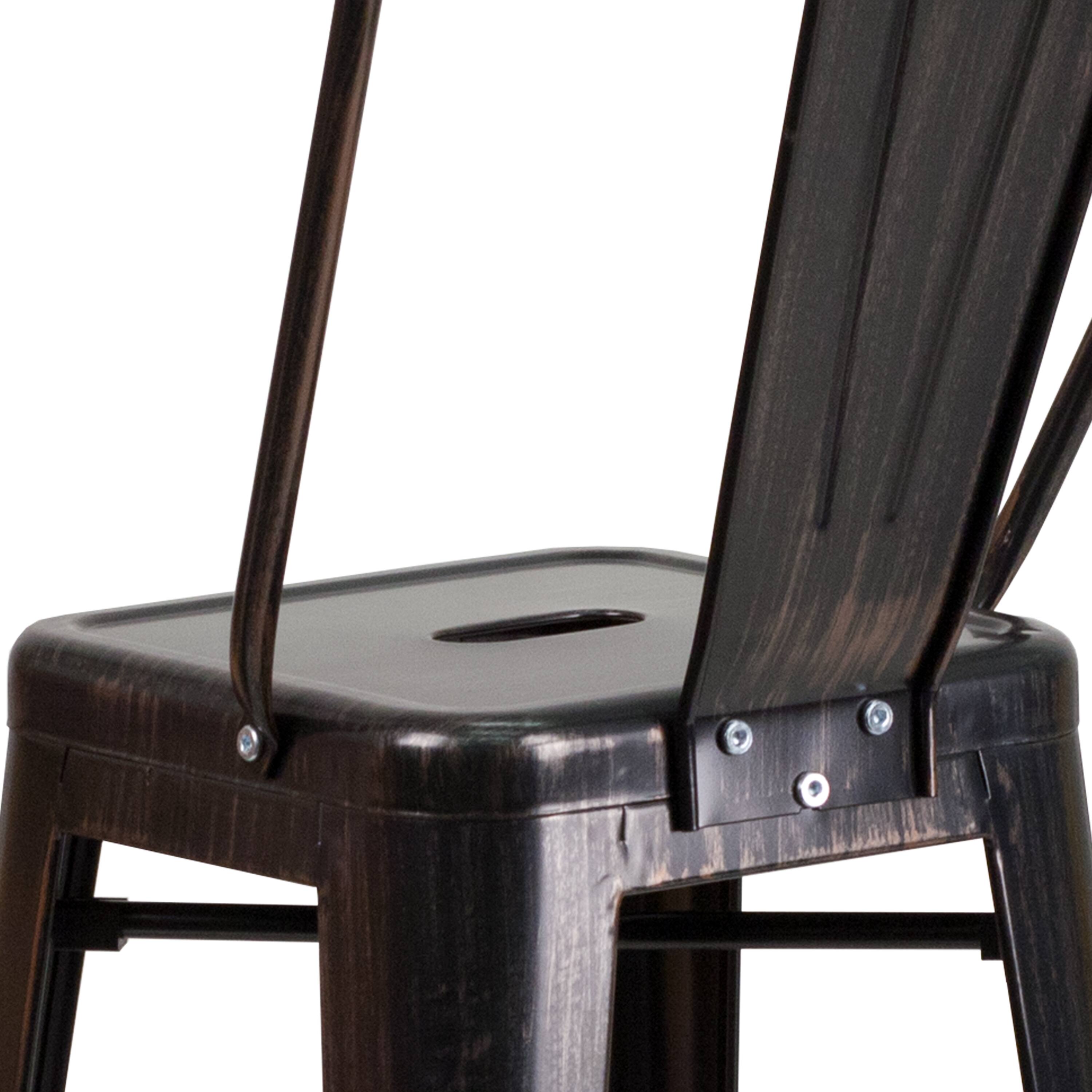 Alt View 8. Emma + Oliver - Commercial Grade 30"H Colorful Metal Indoor-Outdoor Barstool with Back - Black-Antique Gold.