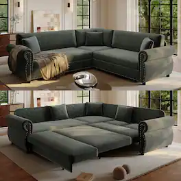 Anysun - 88.2" Convertible Chenille Upholstered L-Shaped Sofa Couch with Nailhead Trim & Rolled Arms for Living Room, Office - Dark Gray