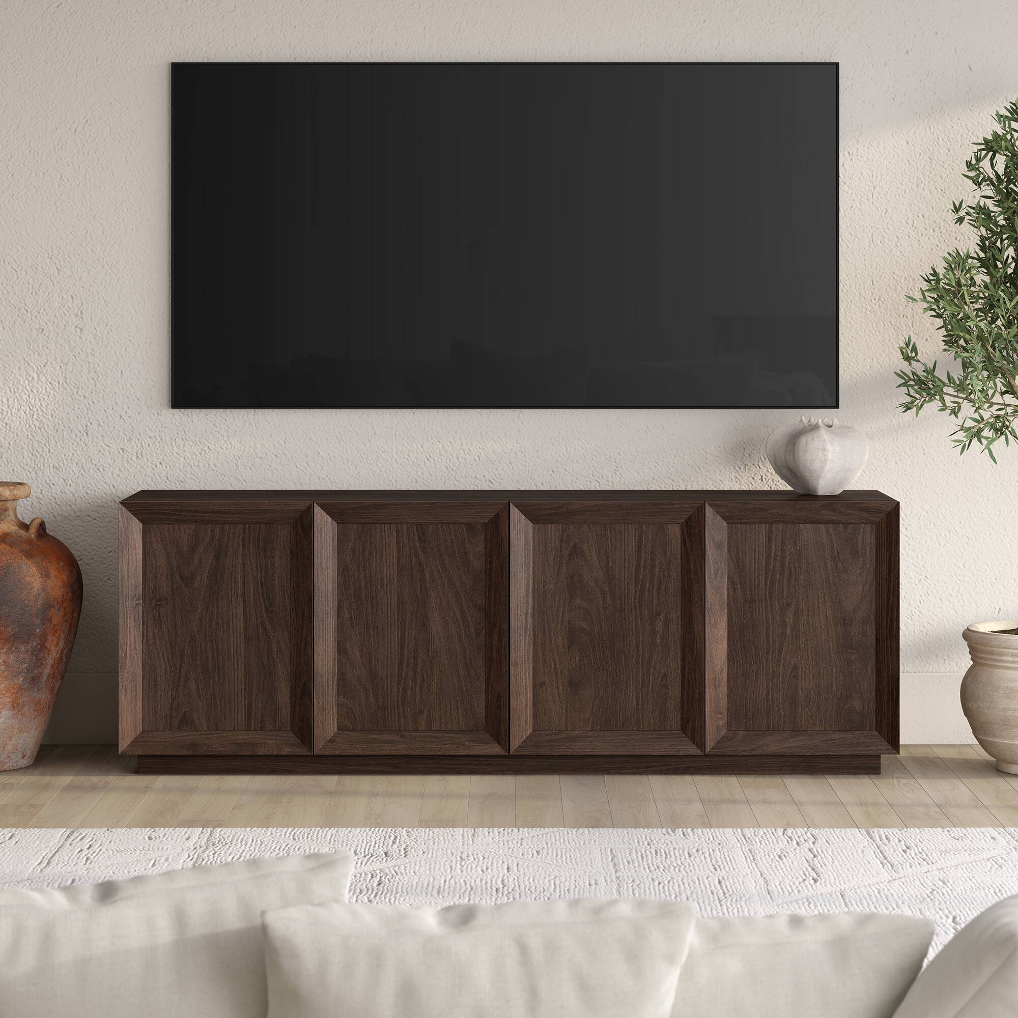 Alt View 2. Hudson&Canal - Morse Rectangular TV Stand for TV's up to 75" in Alder Brown - Alder Brown.