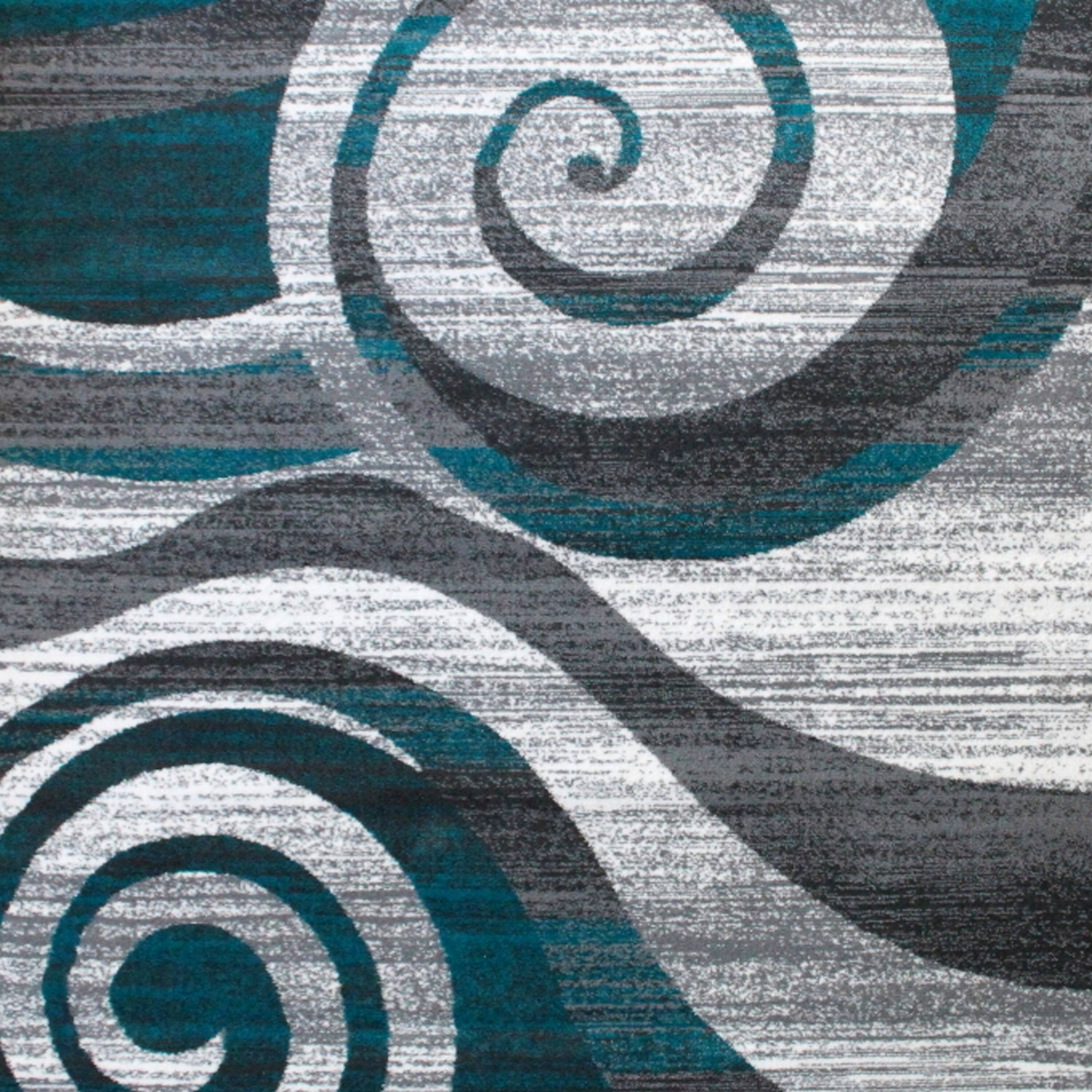 Alt View 6. Emma + Oliver - Aeris Contemporary Swirl Plush Pile Accent Rug with Scraped Effect and Jute Backing - Turquoise.
