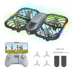 Front. URANHUB - 720P HD Camera Mini Drone with 5 Colorful Lighting Modes and Remote Controller - Brown.