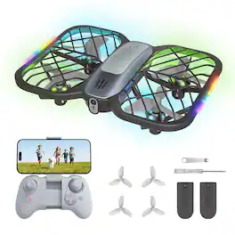 URANHUB - 720P HD Camera Mini Drone with 5 Colorful Lighting Modes and Remote Controller - Brown