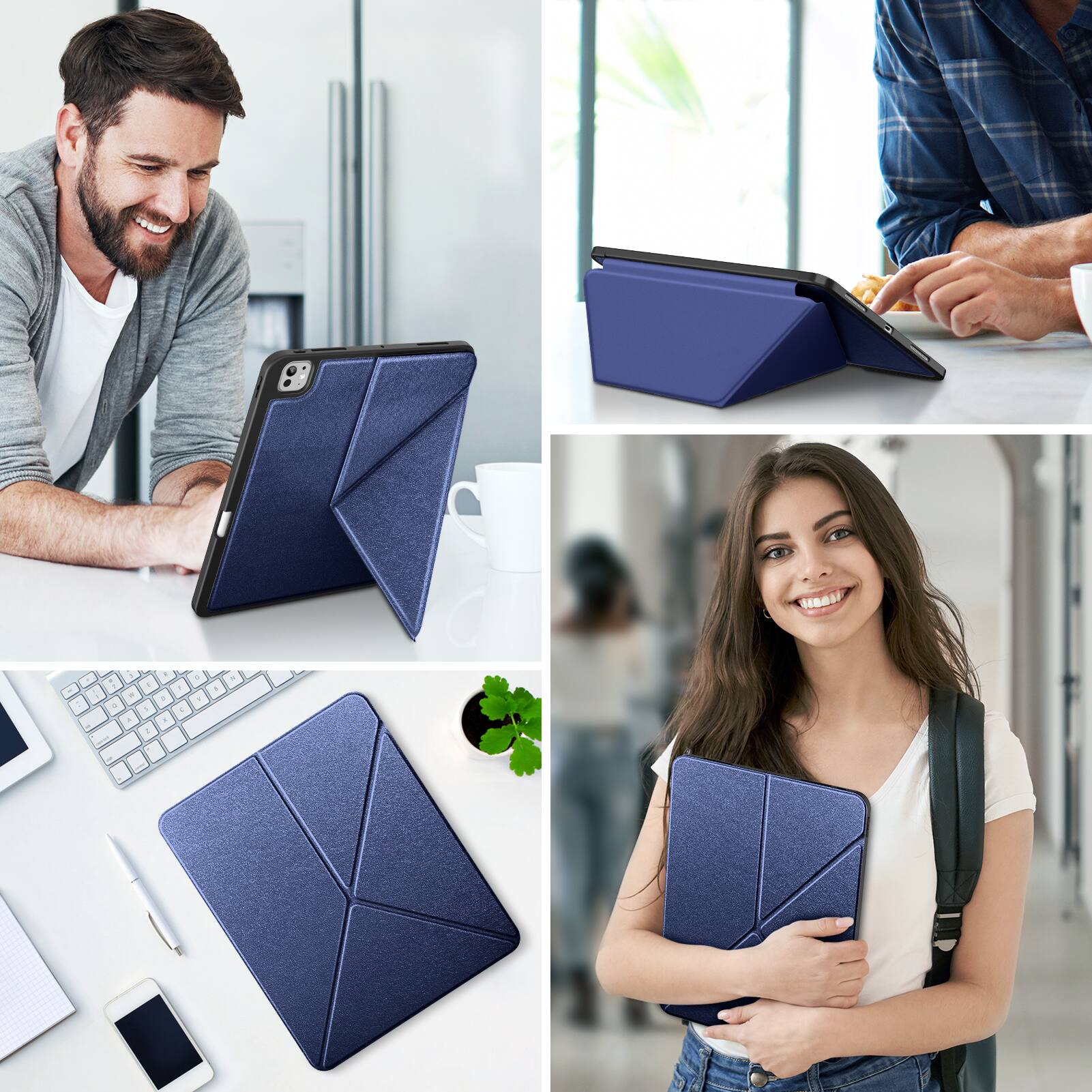 Alt View 2. DTTO - Case for iPad Pro 13 Inch Case (M5/M4) 2025/2024, Origami Case with Multi fold,  Pencil Holder, Support Auto Wake/Sleep - Dark blue.