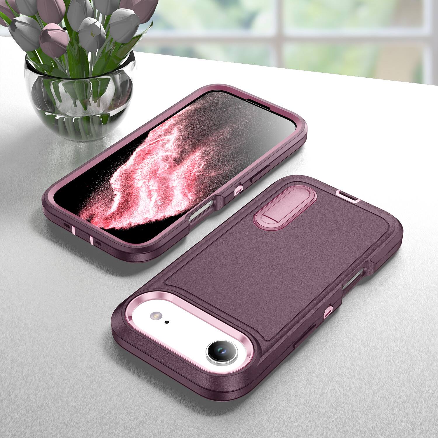 Alt View 3. Dteck - Heavy Duty Case for Apple iPhone Air with Foldable Kickstand,Dual-Layer Shockproof Hard PC Soft Silicone Phone Cover - D.