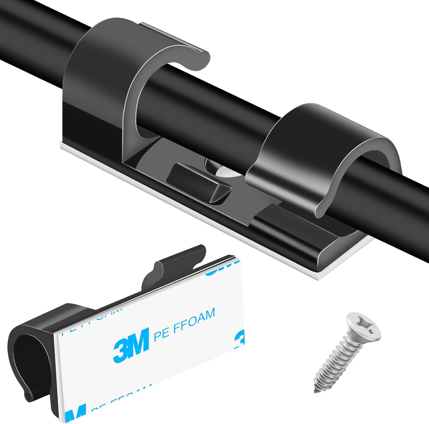 Front. THIRSTY TURTLE - 50-Pack Black Self-Adhesive Cable Clips – Wire Organizer Cord Holders.