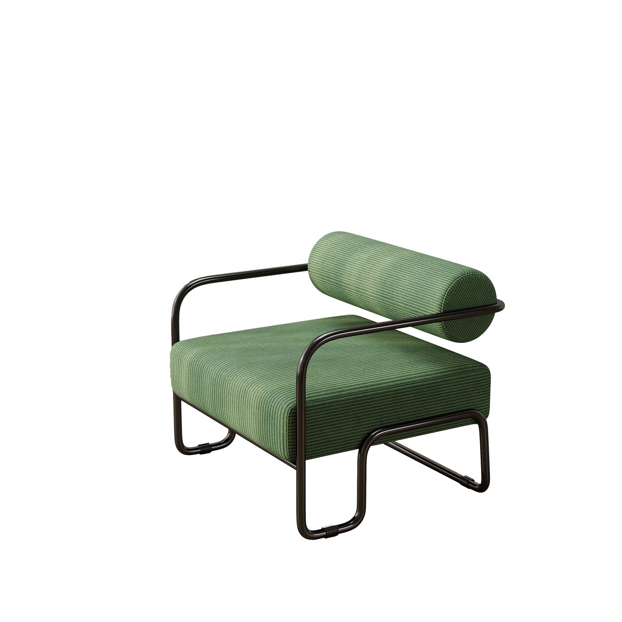Alt View 6. GOODSILO - Comfortable Iron Frame Lounge Chair with Curved Seat and Integrated Backrest for Relaxation - Dark Green.