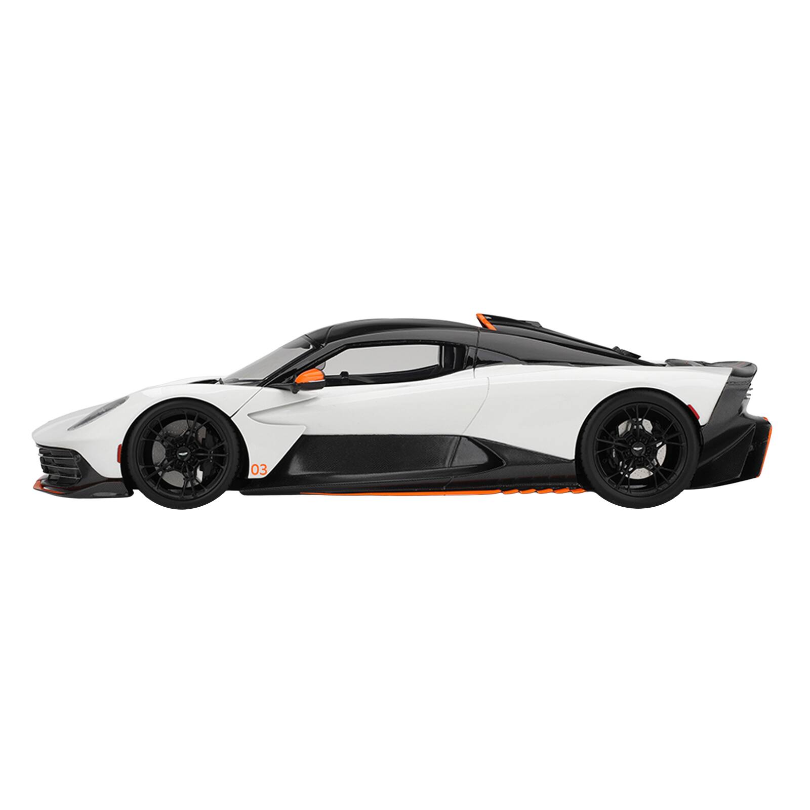 Alt View 2. Top Speed - Aston Martin Valhalla Lunar White with Black Top and Orange Accents 1/18 Model Car by Top Speed.