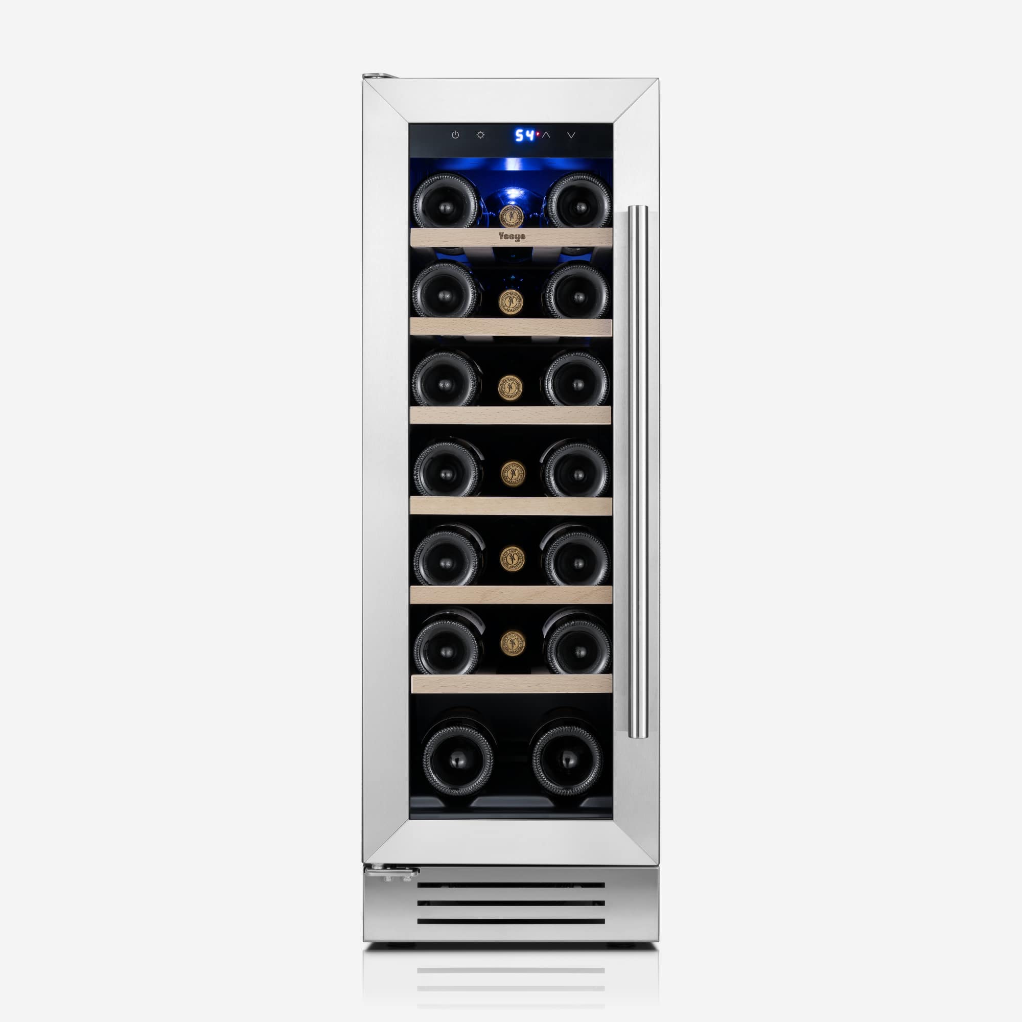Yeego - 12 Inch Wine Cooler Refrigerator, 18 Bottle Fridge with Digital Control-Built-in & Freestanding - Stainless Steel