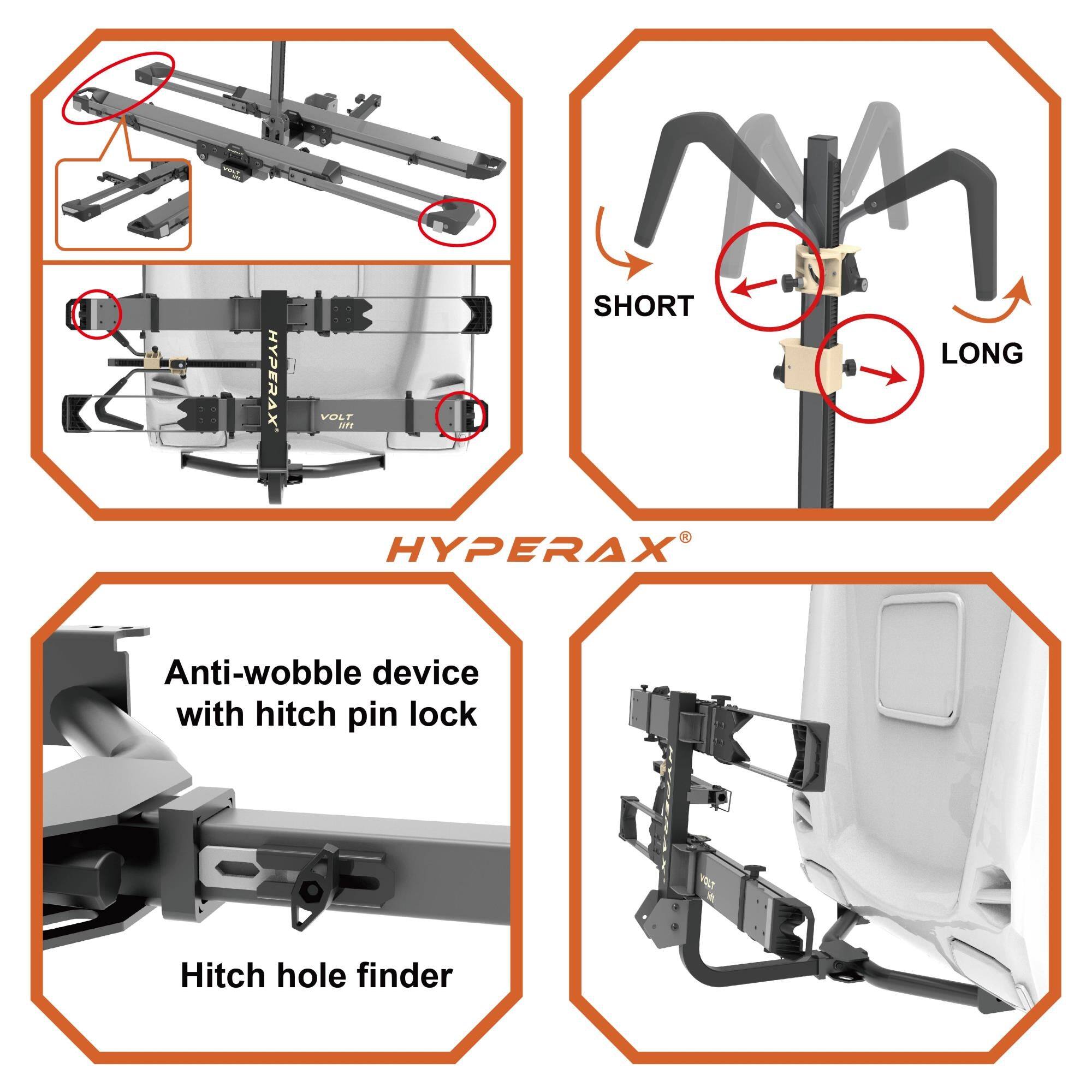 HYPERAX VOLT GTF

Anti-wobble device with hitch pin lock

Hitch hole finder

SHORT LONG