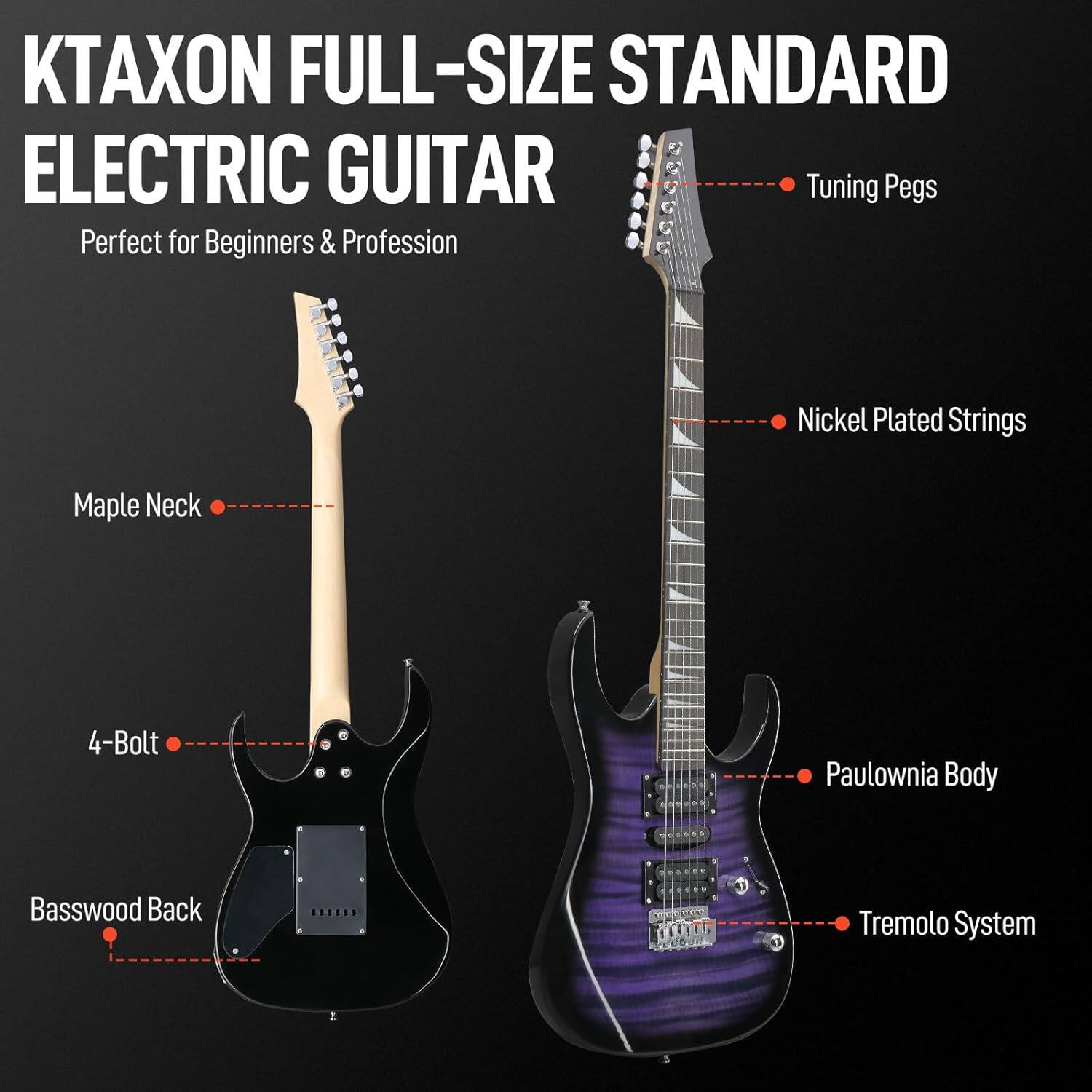 Winado - 39" Electric Guitar with 5Watt Amp, Full Size 170 Model Starter Guitar Kit for Beginners