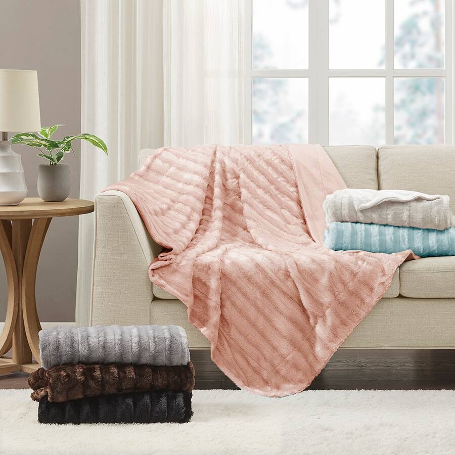 Pelt Throwing Gracie Mills Wilfred Long Faux Fur Throw Blanket Blush - Best Buy