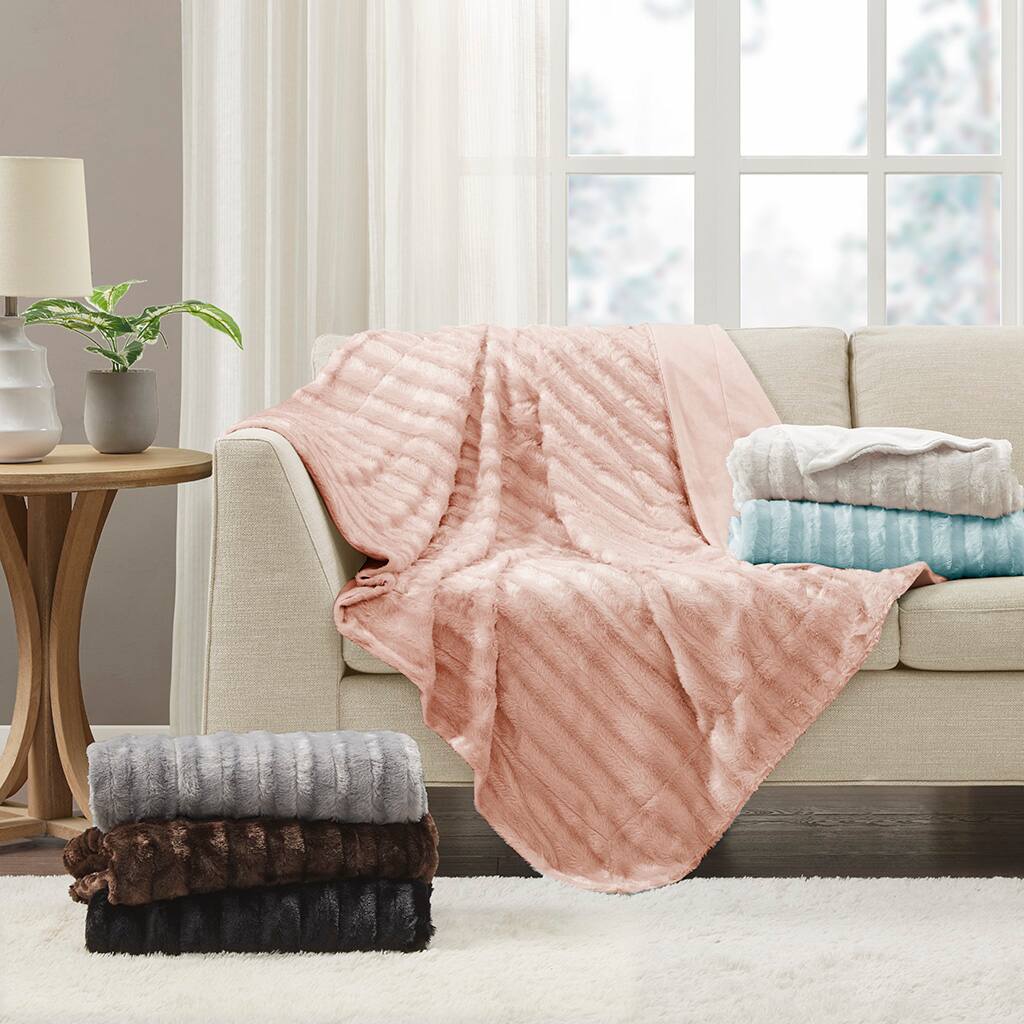 Gracie Mills Wilfred Long Faux Fur Throw Blanket Blush - Best Buy